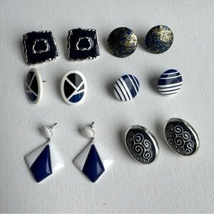 Vintage Lot of Earrings Navy Blue 1980